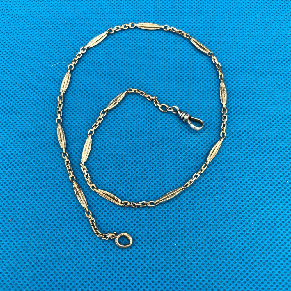 Art Deco White Gold Filled Men 14.5" Antique 1920s Watch Chain *LOOK